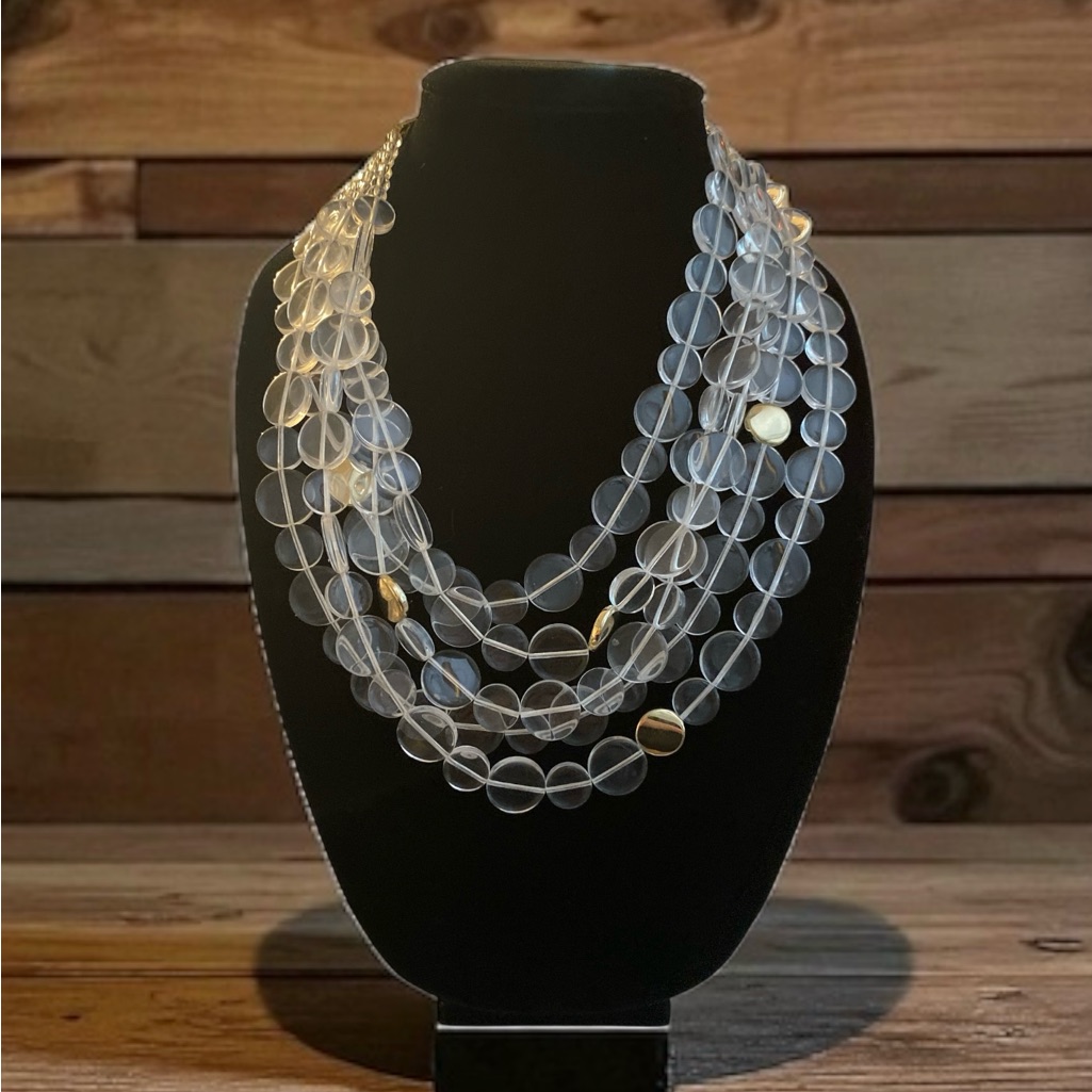 Nwt Zenzii Clearly Mod Gold And Clear Beaded Multi-Layer Necklace 24$